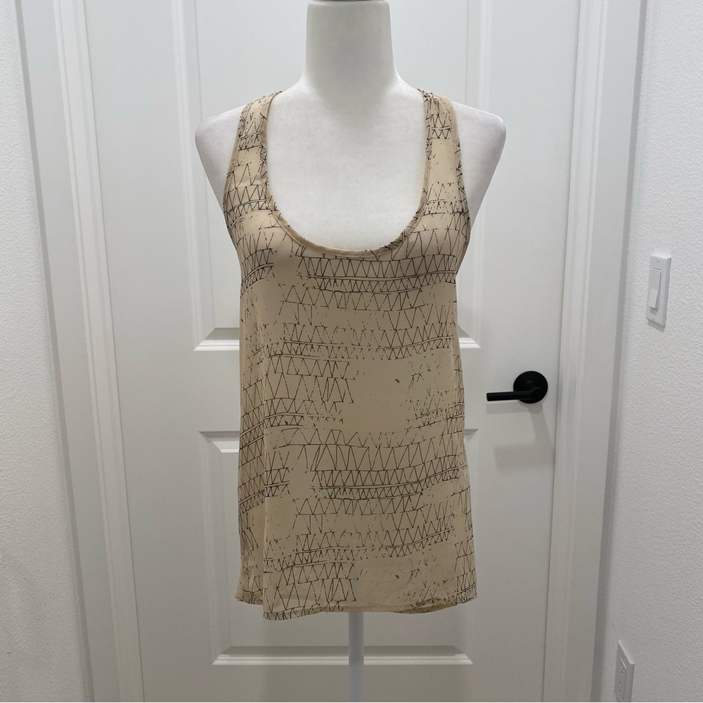 Tan and Black print see through tank top blouse